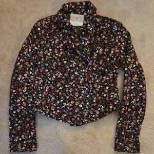 Anthropologie Hei Hei Black Floral Cropped Moto Jacket 6